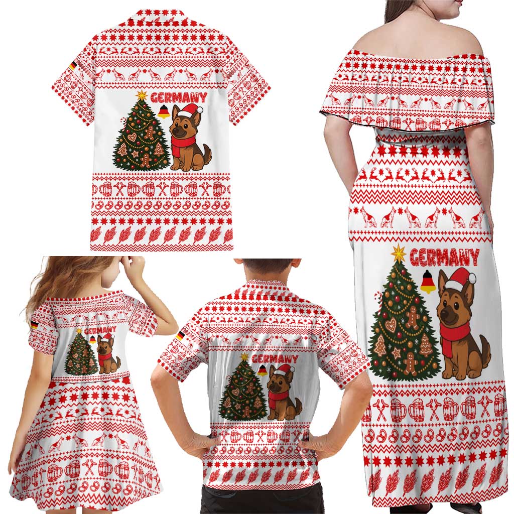 Germany Christmas Family Matching Off Shoulder Maxi Dress and Hawaiian Shirt with German Shepherd Dog Gingerbread Tree and Red Holiday Pattern - Wonder Print Shop