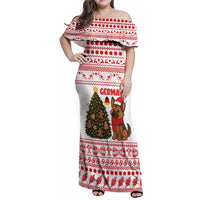 Germany Christmas Family Matching Off Shoulder Maxi Dress and Hawaiian Shirt with German Shepherd Dog Gingerbread Tree and Red Holiday Pattern - Wonder Print Shop