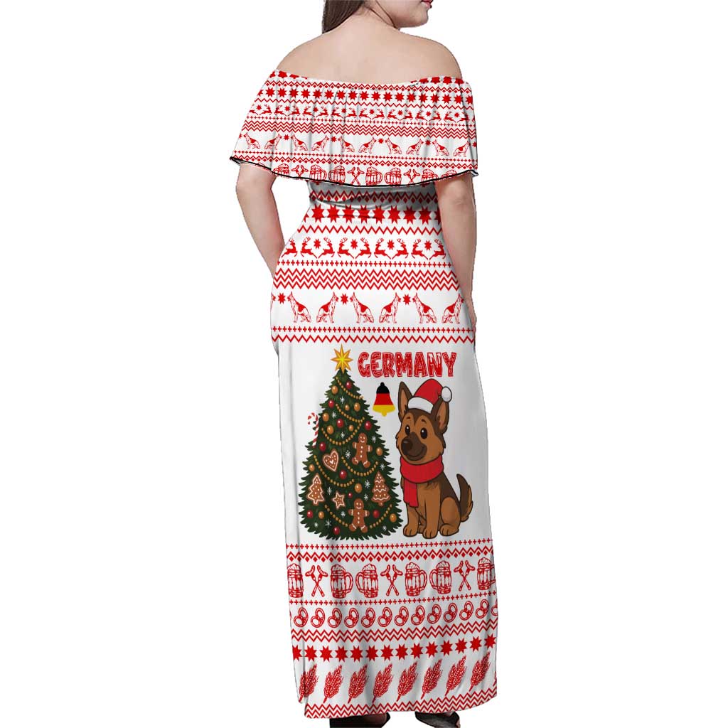 Germany Christmas Family Matching Off Shoulder Maxi Dress and Hawaiian Shirt with German Shepherd Dog Gingerbread Tree and Red Holiday Pattern - Wonder Print Shop
