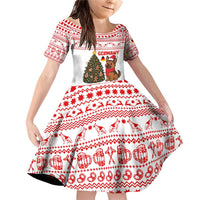 Germany Christmas Family Matching Off Shoulder Short Dress and Hawaiian Shirt with German Shepherd Dog Gingerbread Tree and Red Holiday Pattern - Wonder Print Shop