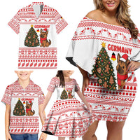 Germany Christmas Family Matching Off Shoulder Short Dress and Hawaiian Shirt with German Shepherd Dog Gingerbread Tree and Red Holiday Pattern - Wonder Print Shop
