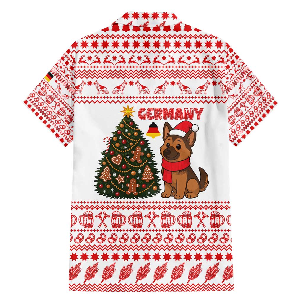 Germany Christmas Family Matching Off Shoulder Short Dress and Hawaiian Shirt with German Shepherd Dog Gingerbread Tree and Red Holiday Pattern - Wonder Print Shop