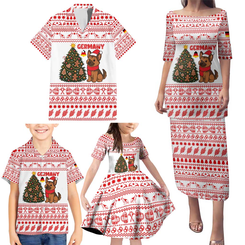 Germany Christmas Family Matching Puletasi and Hawaiian Shirt with German Shepherd Dog Gingerbread Tree and Red Holiday Pattern - Wonder Print Shop