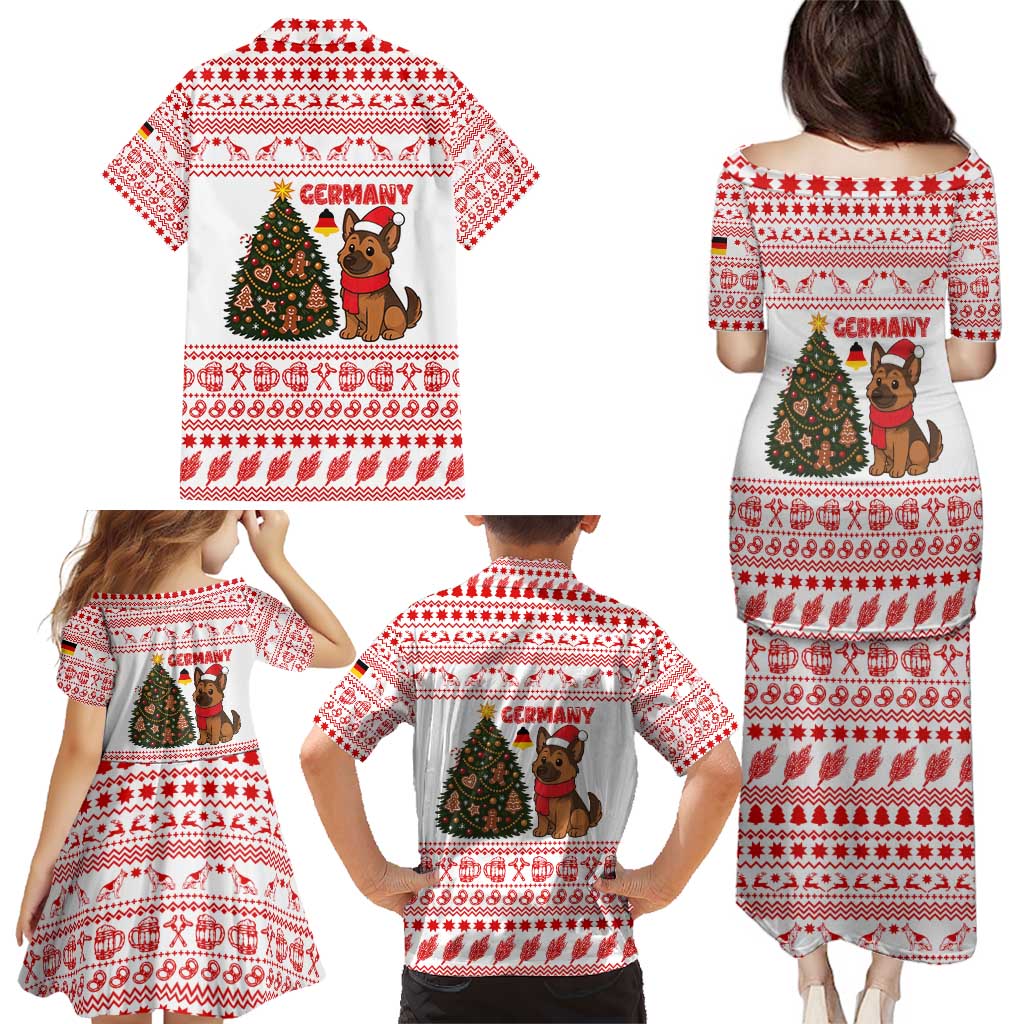 Germany Christmas Family Matching Puletasi and Hawaiian Shirt with German Shepherd Dog Gingerbread Tree and Red Holiday Pattern - Wonder Print Shop