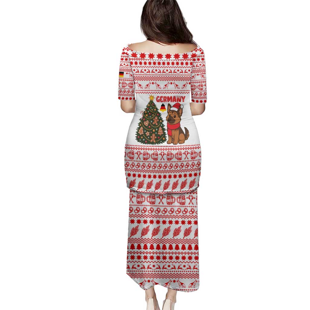 Germany Christmas Family Matching Puletasi and Hawaiian Shirt with German Shepherd Dog Gingerbread Tree and Red Holiday Pattern - Wonder Print Shop