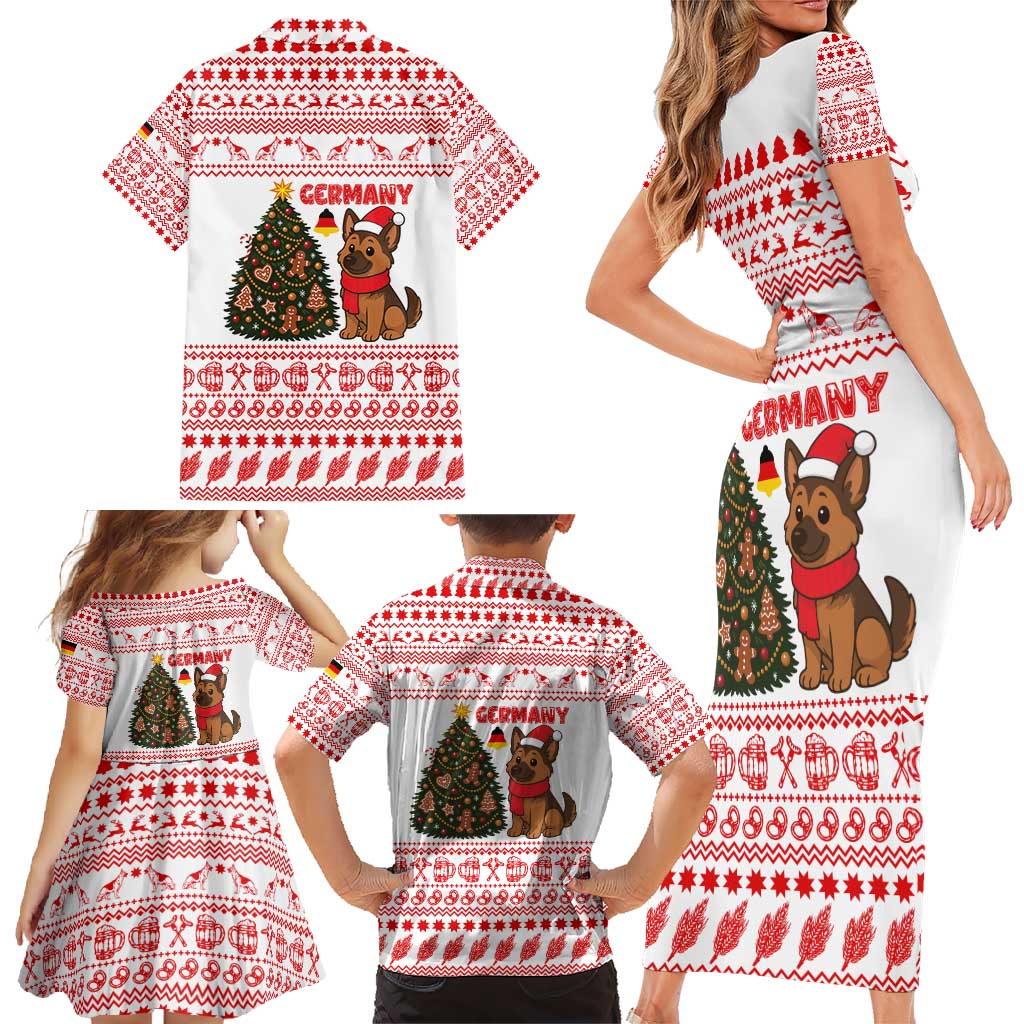 Germany Christmas Family Matching Short Sleeve Bodycon Dress and Hawaiian Shirt with German Shepherd Dog Gingerbread Tree and Red Holiday Pattern - Wonder Print Shop