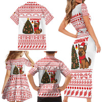 Germany Christmas Family Matching Short Sleeve Bodycon Dress and Hawaiian Shirt with German Shepherd Dog Gingerbread Tree and Red Holiday Pattern - Wonder Print Shop