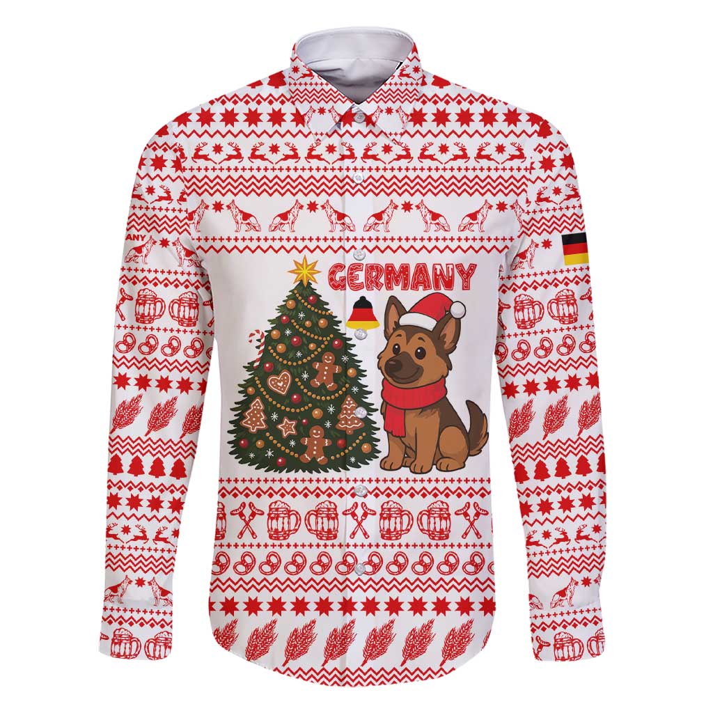 Germany Christmas Family Matching Short Sleeve Bodycon Dress and Hawaiian Shirt with German Shepherd Dog Gingerbread Tree and Red Holiday Pattern - Wonder Print Shop