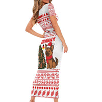 Germany Christmas Family Matching Short Sleeve Bodycon Dress and Hawaiian Shirt with German Shepherd Dog Gingerbread Tree and Red Holiday Pattern - Wonder Print Shop