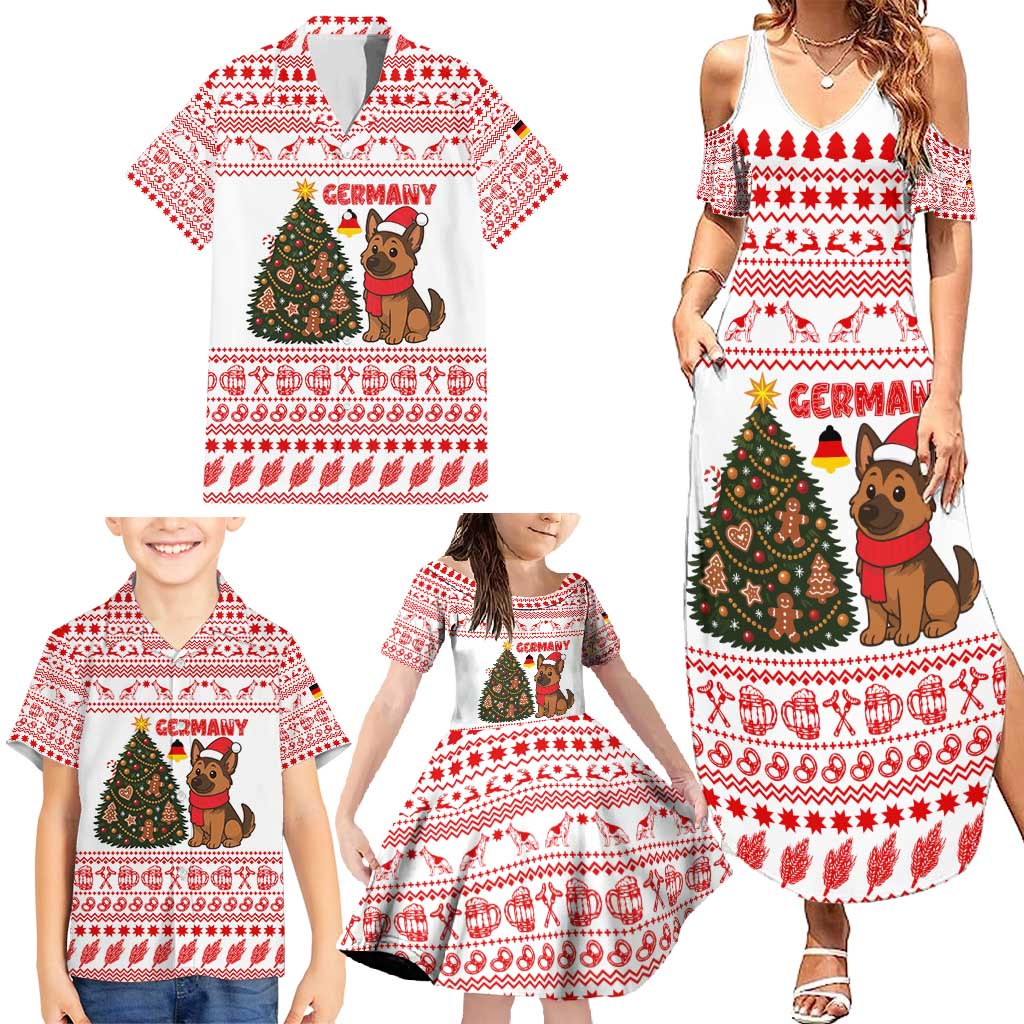 Germany Christmas Family Matching Summer Maxi Dress and Hawaiian Shirt with German Shepherd Dog Gingerbread Tree and Red Holiday Pattern - Wonder Print Shop
