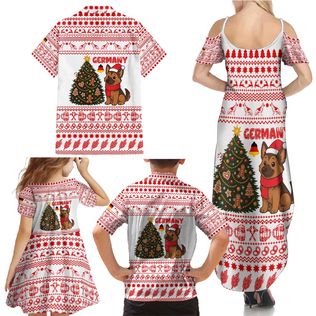 Germany Christmas Family Matching Summer Maxi Dress and Hawaiian Shirt with German Shepherd Dog Gingerbread Tree and Red Holiday Pattern - Wonder Print Shop