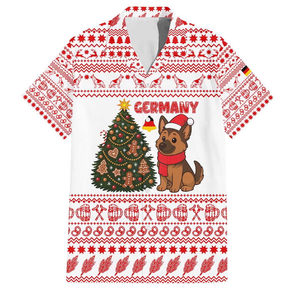 Germany Christmas Family Matching Summer Maxi Dress and Hawaiian Shirt with German Shepherd Dog Gingerbread Tree and Red Holiday Pattern - Wonder Print Shop