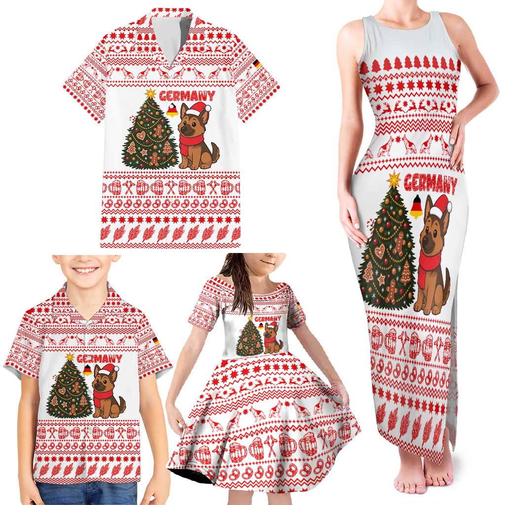 Germany Christmas Family Matching Tank Maxi Dress and Hawaiian Shirt with German Shepherd Dog Gingerbread Tree and Red Holiday Pattern - Wonder Print Shop
