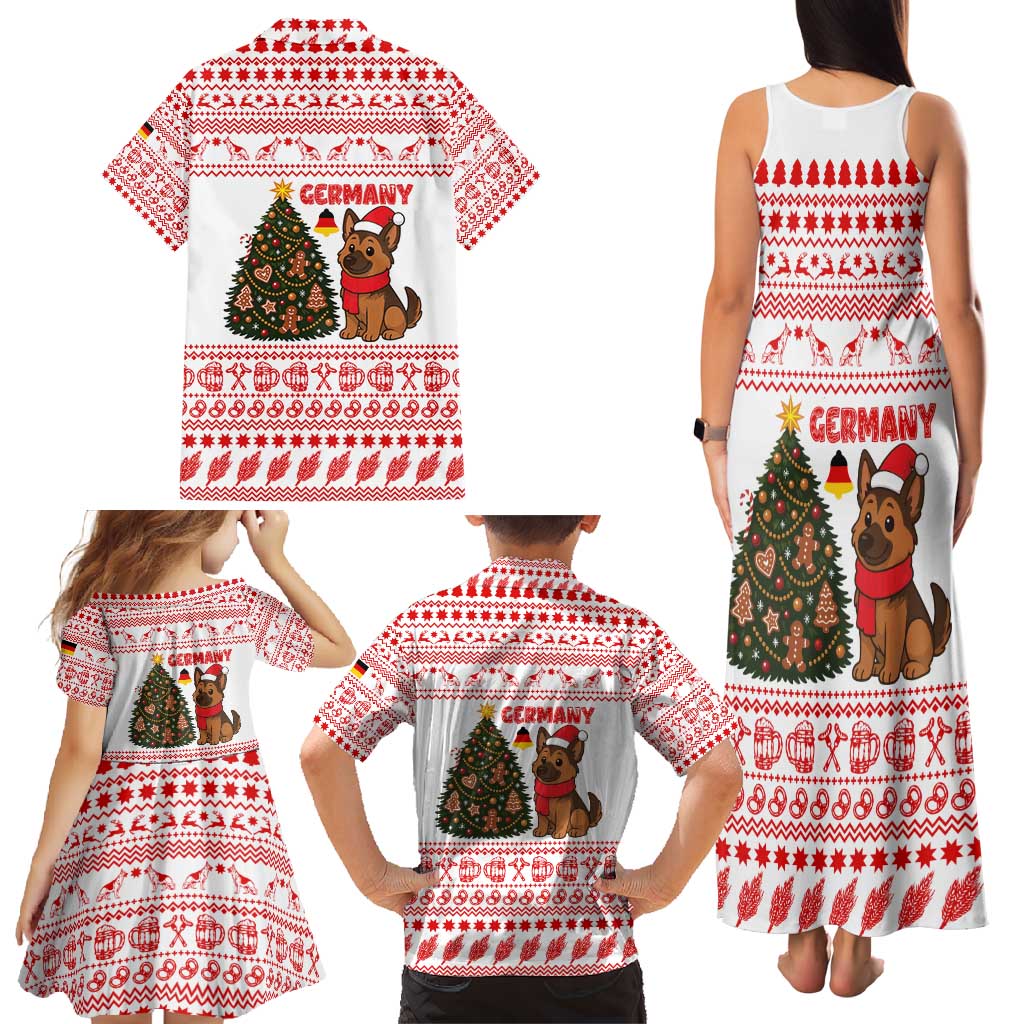 Germany Christmas Family Matching Tank Maxi Dress and Hawaiian Shirt with German Shepherd Dog Gingerbread Tree and Red Holiday Pattern - Wonder Print Shop