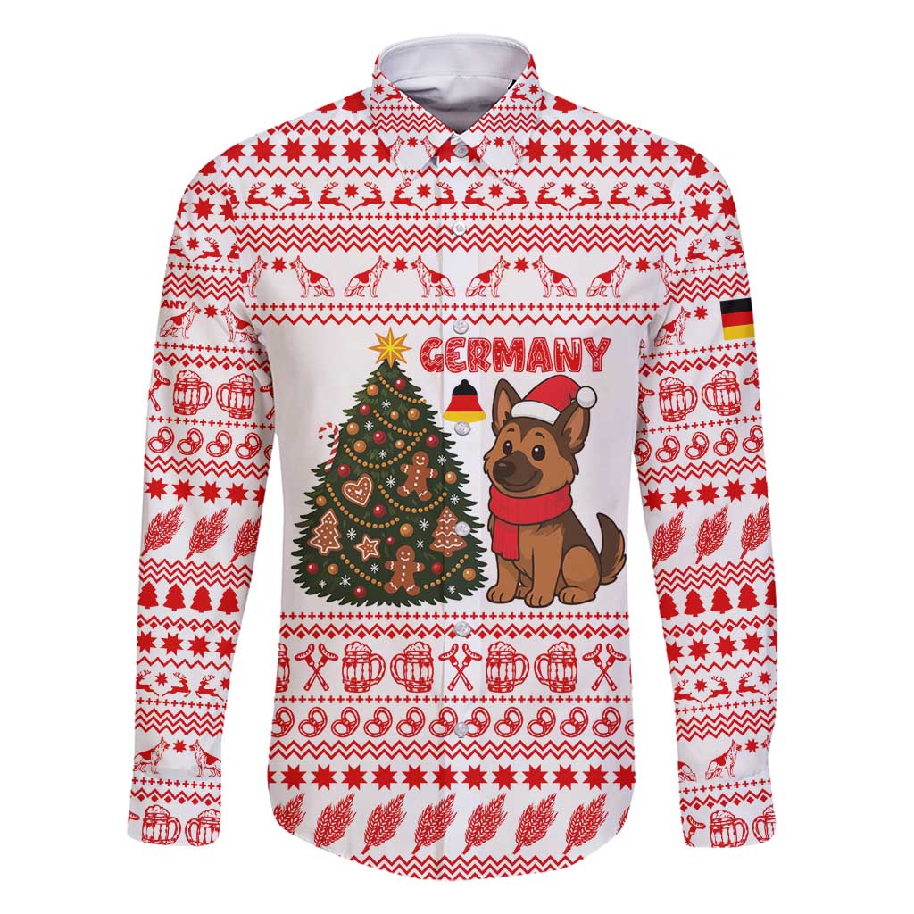 Germany Christmas Family Matching Tank Maxi Dress and Hawaiian Shirt with German Shepherd Dog Gingerbread Tree and Red Holiday Pattern - Wonder Print Shop
