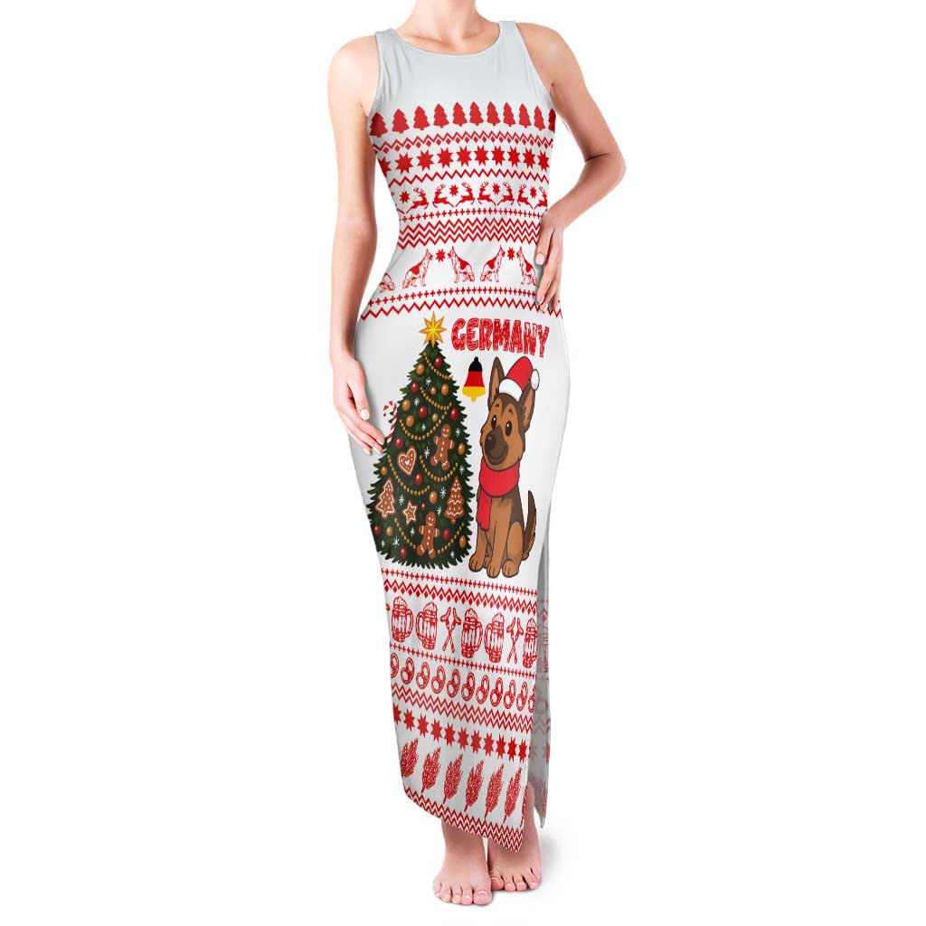 Germany Christmas Family Matching Tank Maxi Dress and Hawaiian Shirt with German Shepherd Dog Gingerbread Tree and Red Holiday Pattern - Wonder Print Shop