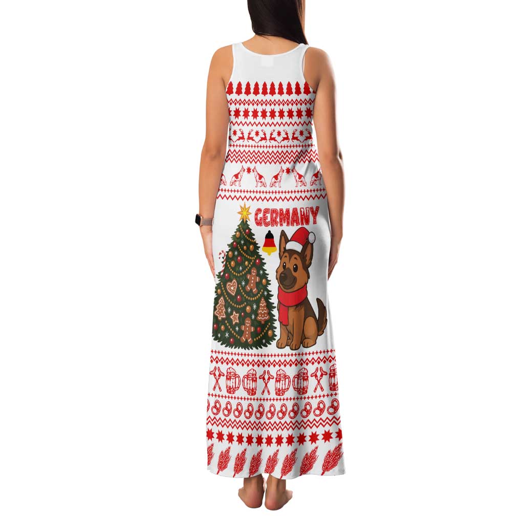 Germany Christmas Family Matching Tank Maxi Dress and Hawaiian Shirt with German Shepherd Dog Gingerbread Tree and Red Holiday Pattern - Wonder Print Shop