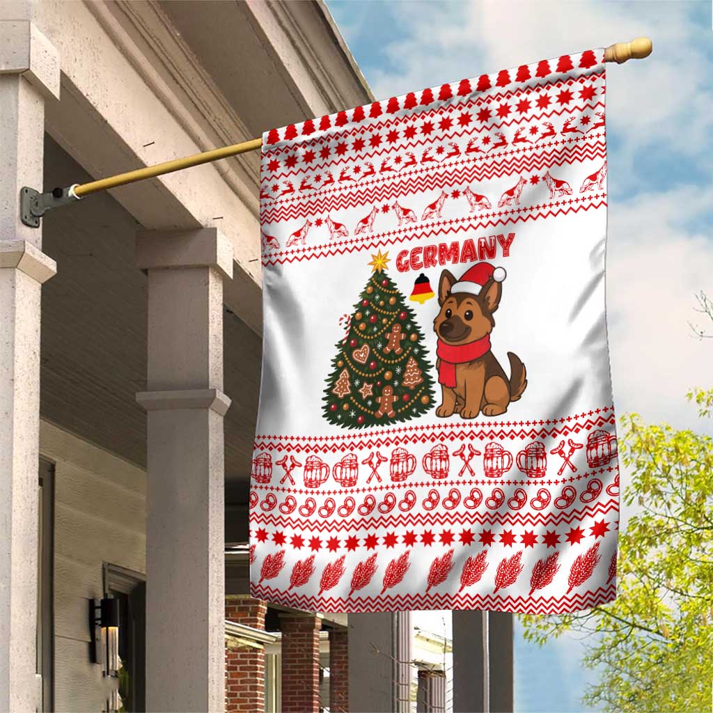Germany Christmas Garden Flag with German Shepherd Dog Gingerbread Tree and Red Holiday Pattern - Wonder Print Shop