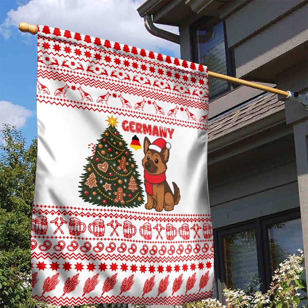 Germany Christmas Garden Flag with German Shepherd Dog Gingerbread Tree and Red Holiday Pattern - Wonder Print Shop