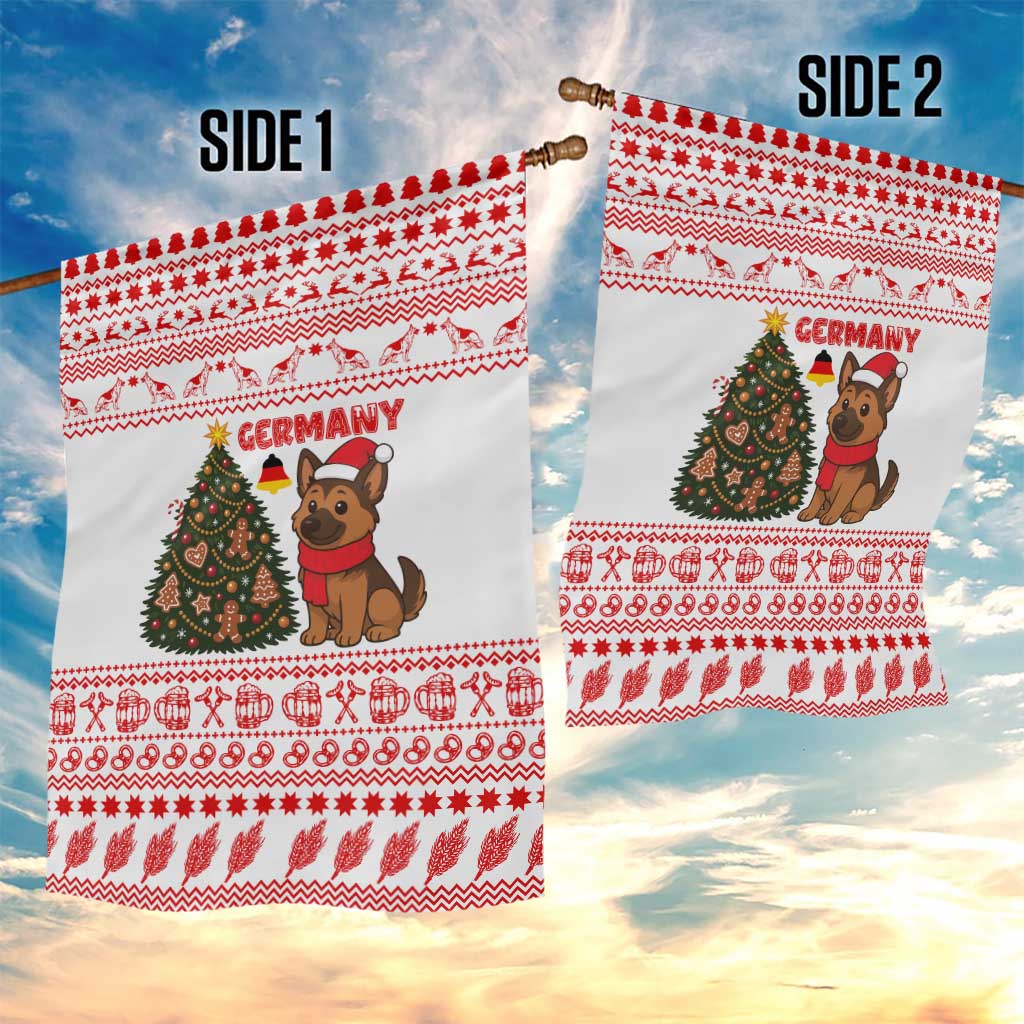 Germany Christmas Garden Flag with German Shepherd Dog Gingerbread Tree and Red Holiday Pattern - Wonder Print Shop
