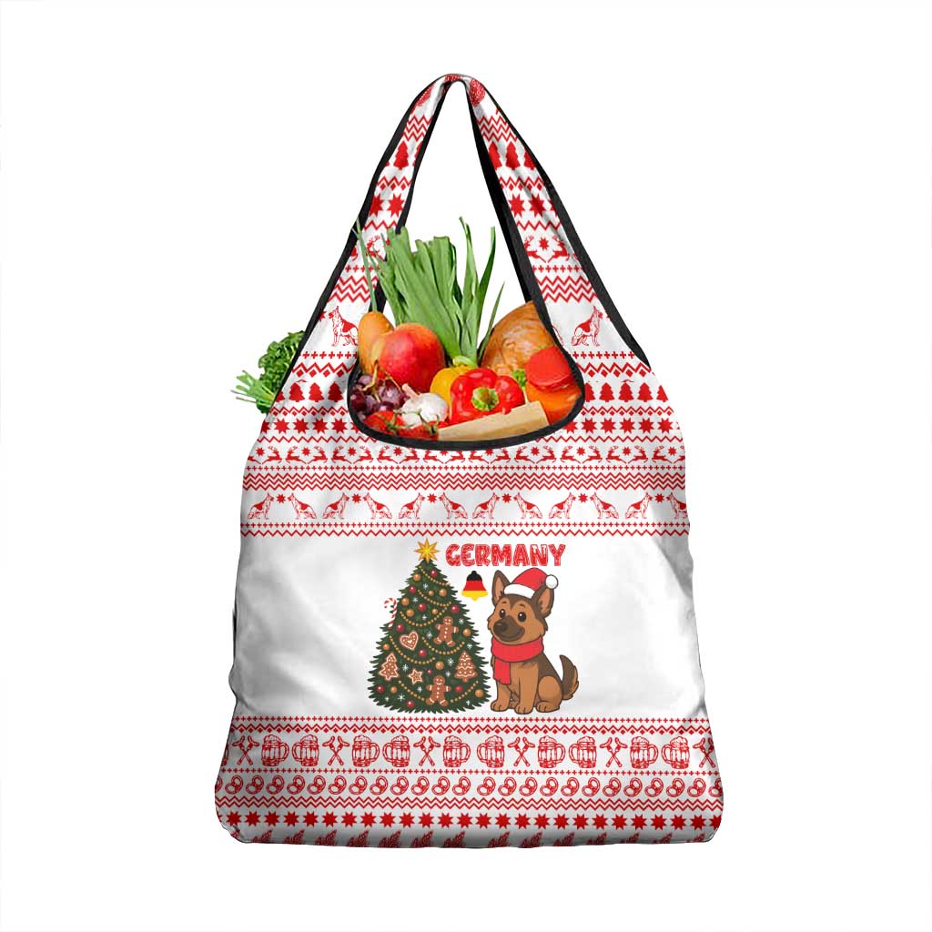 Germany Christmas Grocery Bag with German Shepherd Dog Gingerbread Tree and Red Holiday Pattern - Wonder Print Shop