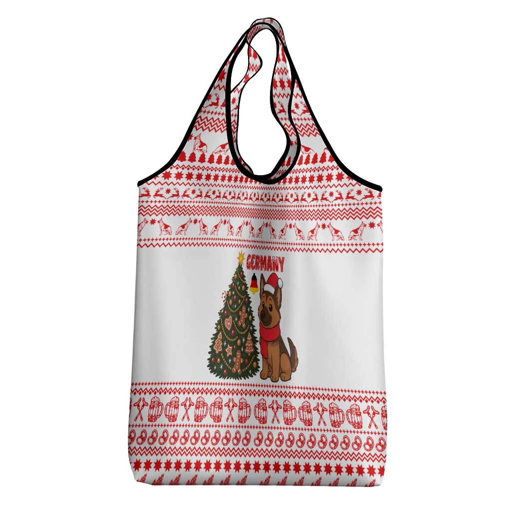 Germany Christmas Grocery Bag with German Shepherd Dog Gingerbread Tree and Red Holiday Pattern - Wonder Print Shop