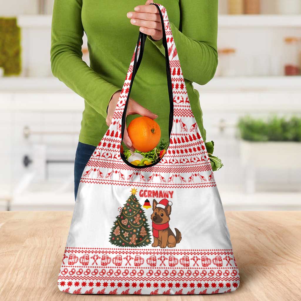 Germany Christmas Grocery Bag with German Shepherd Dog Gingerbread Tree and Red Holiday Pattern - Wonder Print Shop