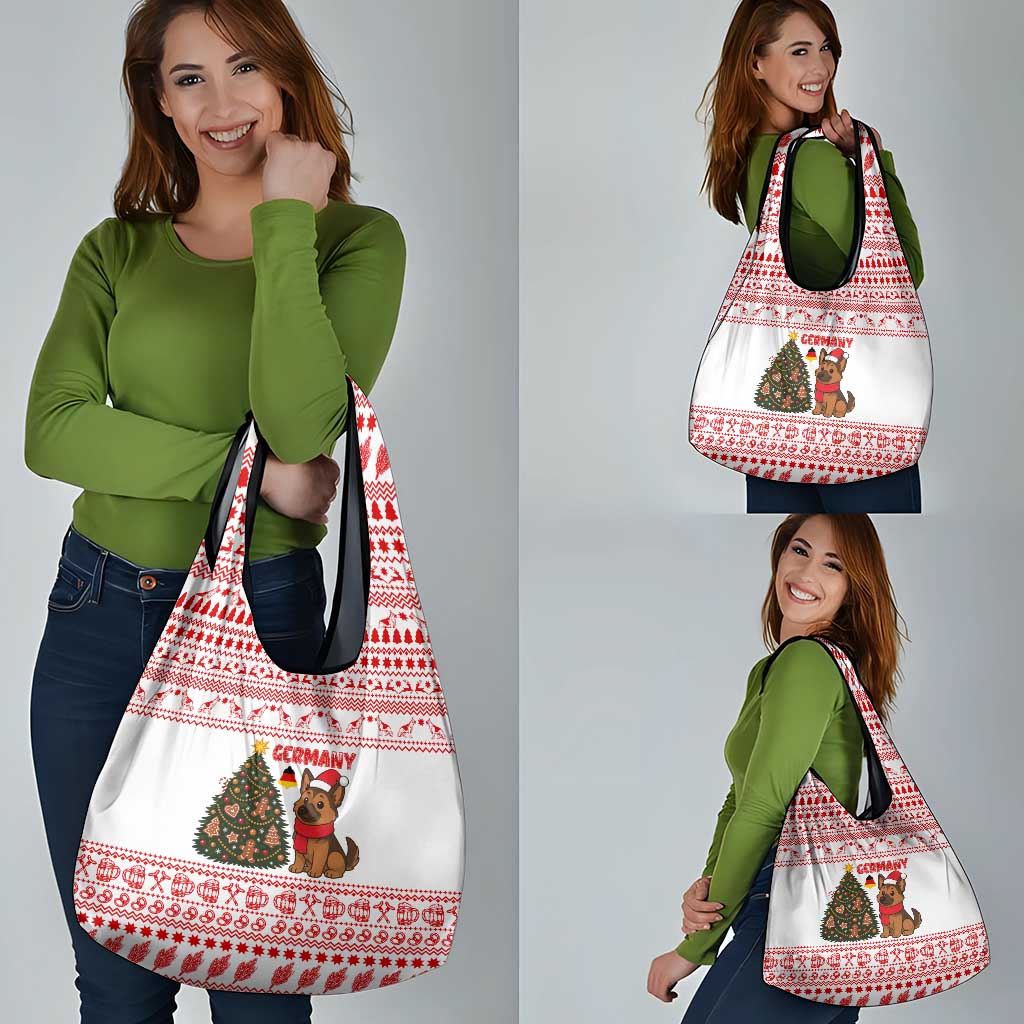 Germany Christmas Grocery Bag with German Shepherd Dog Gingerbread Tree and Red Holiday Pattern - Wonder Print Shop