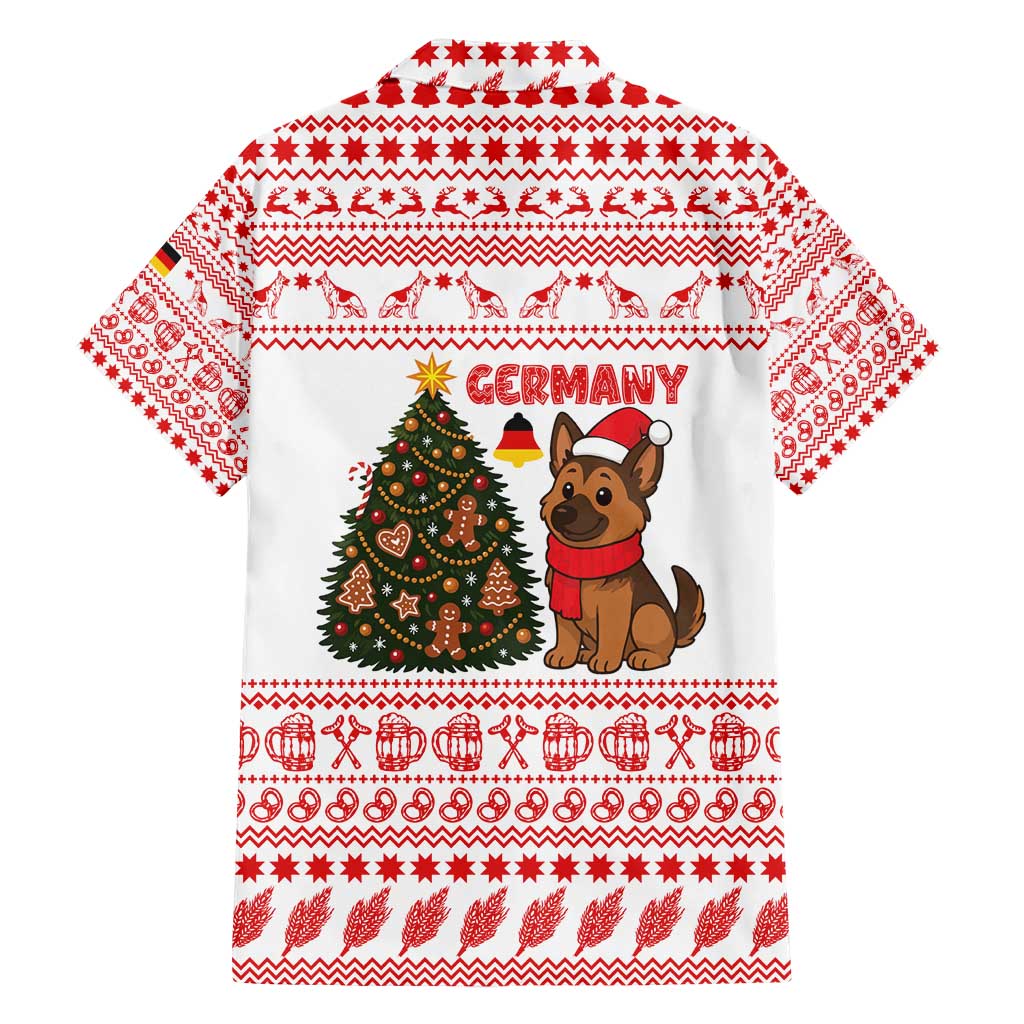 Germany Christmas Hawaiian Shirt with German Shepherd Dog Gingerbread Tree and Red Holiday Pattern - Wonder Print Shop