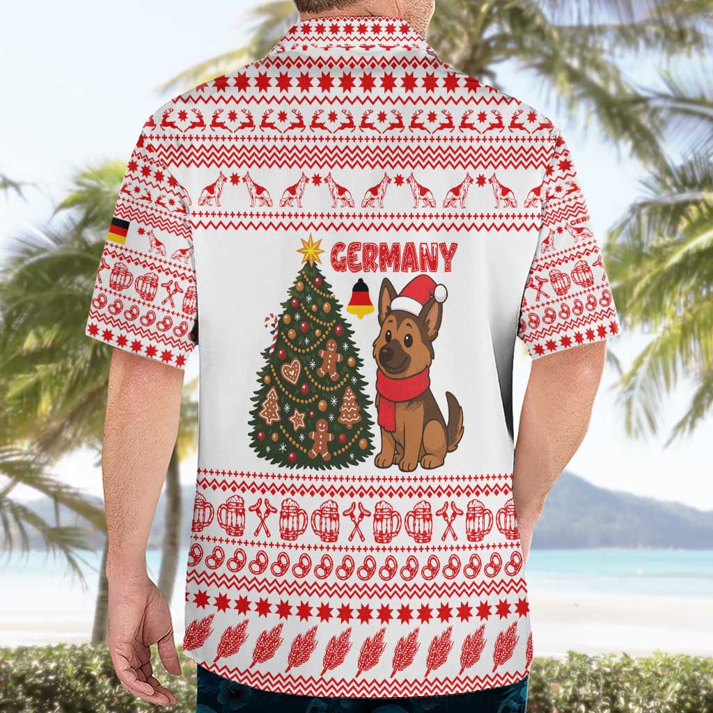 Germany Christmas Hawaiian Shirt with German Shepherd Dog Gingerbread Tree and Red Holiday Pattern - Wonder Print Shop