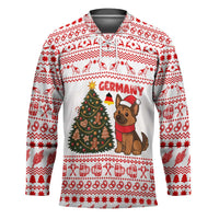 Germany Christmas Hockey Jersey with German Shepherd Dog Gingerbread Tree and Red Holiday Pattern - Wonder Print Shop