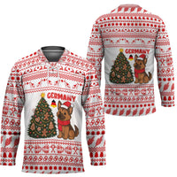 Germany Christmas Hockey Jersey with German Shepherd Dog Gingerbread Tree and Red Holiday Pattern - Wonder Print Shop