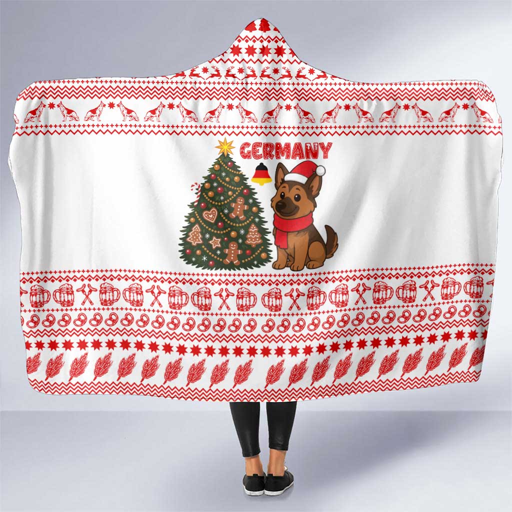 Germany Christmas Hooded Blanket with German Shepherd Dog Gingerbread Tree and Red Holiday Pattern - Wonder Print Shop