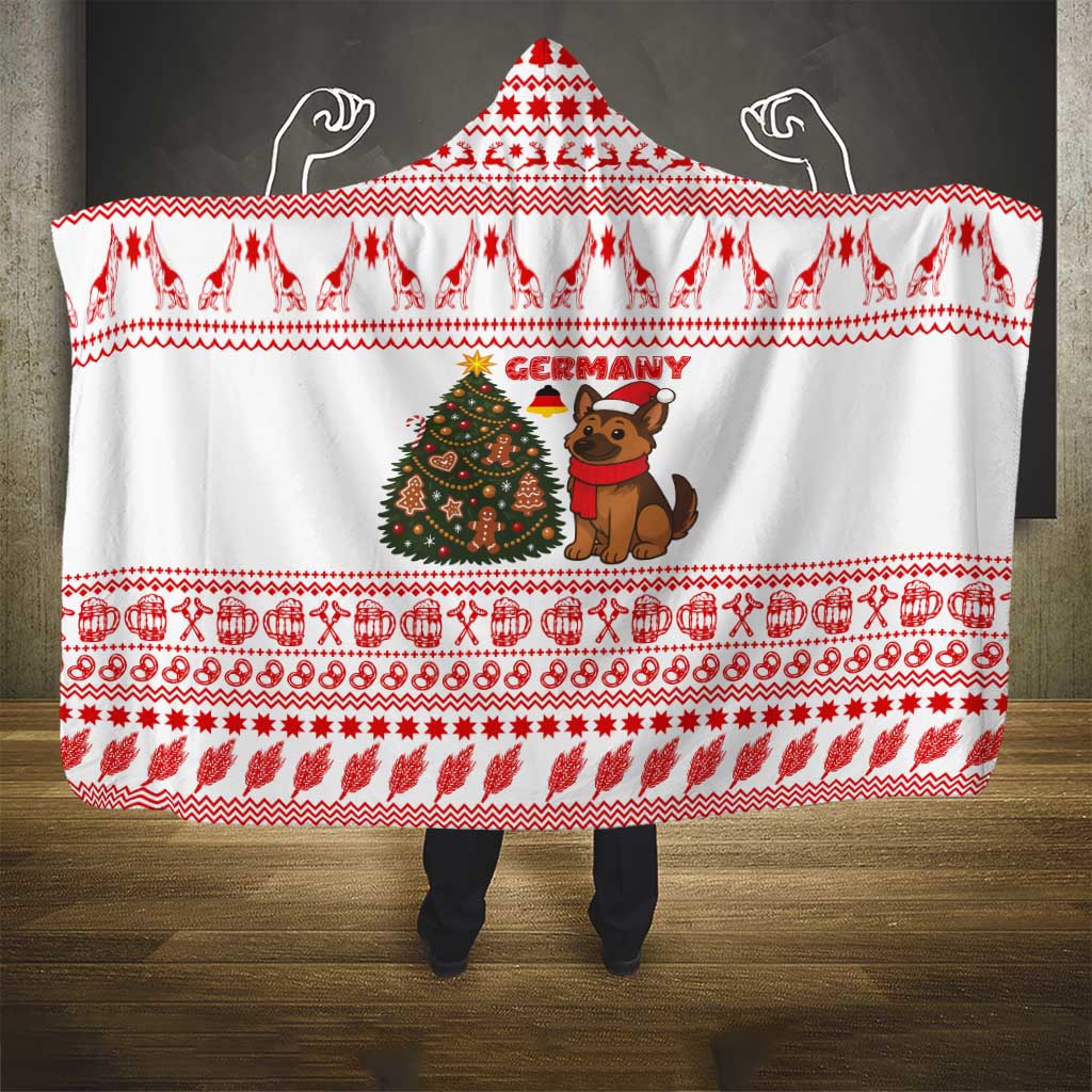 Germany Christmas Hooded Blanket with German Shepherd Dog Gingerbread Tree and Red Holiday Pattern - Wonder Print Shop