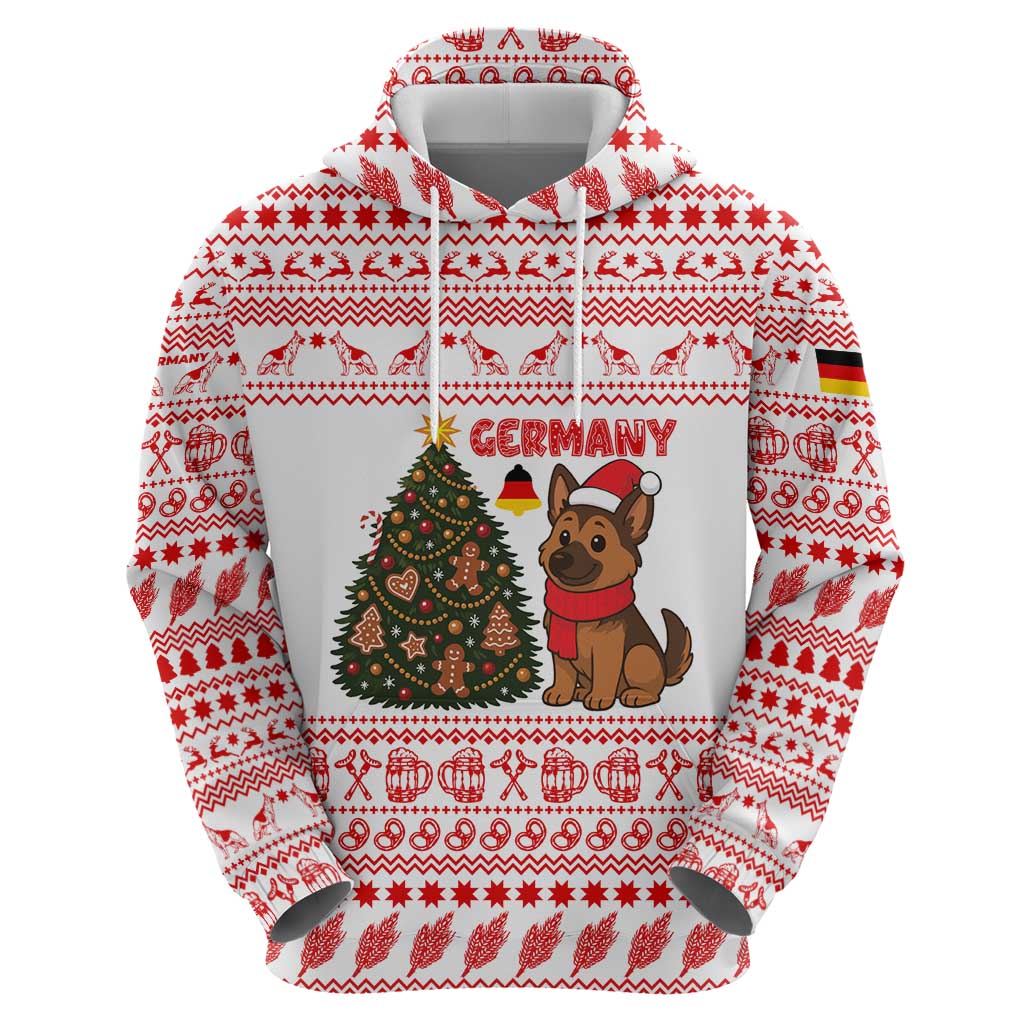 Germany Christmas Hoodie with German Shepherd Dog Gingerbread Tree and Red Holiday Pattern - Wonder Print Shop