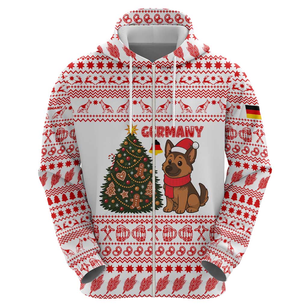 Germany Christmas Hoodie with German Shepherd Dog Gingerbread Tree and Red Holiday Pattern - Wonder Print Shop