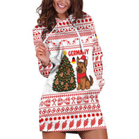 Germany Christmas Hoodie Dress with German Shepherd Dog Gingerbread Tree and Red Holiday Pattern - Wonder Print Shop