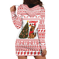 Germany Christmas Hoodie Dress with German Shepherd Dog Gingerbread Tree and Red Holiday Pattern - Wonder Print Shop