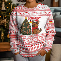 Germany Christmas Kid Ugly Christmas Sweater with German Shepherd Dog Gingerbread Tree and Red Holiday Pattern - Wonder Print Shop