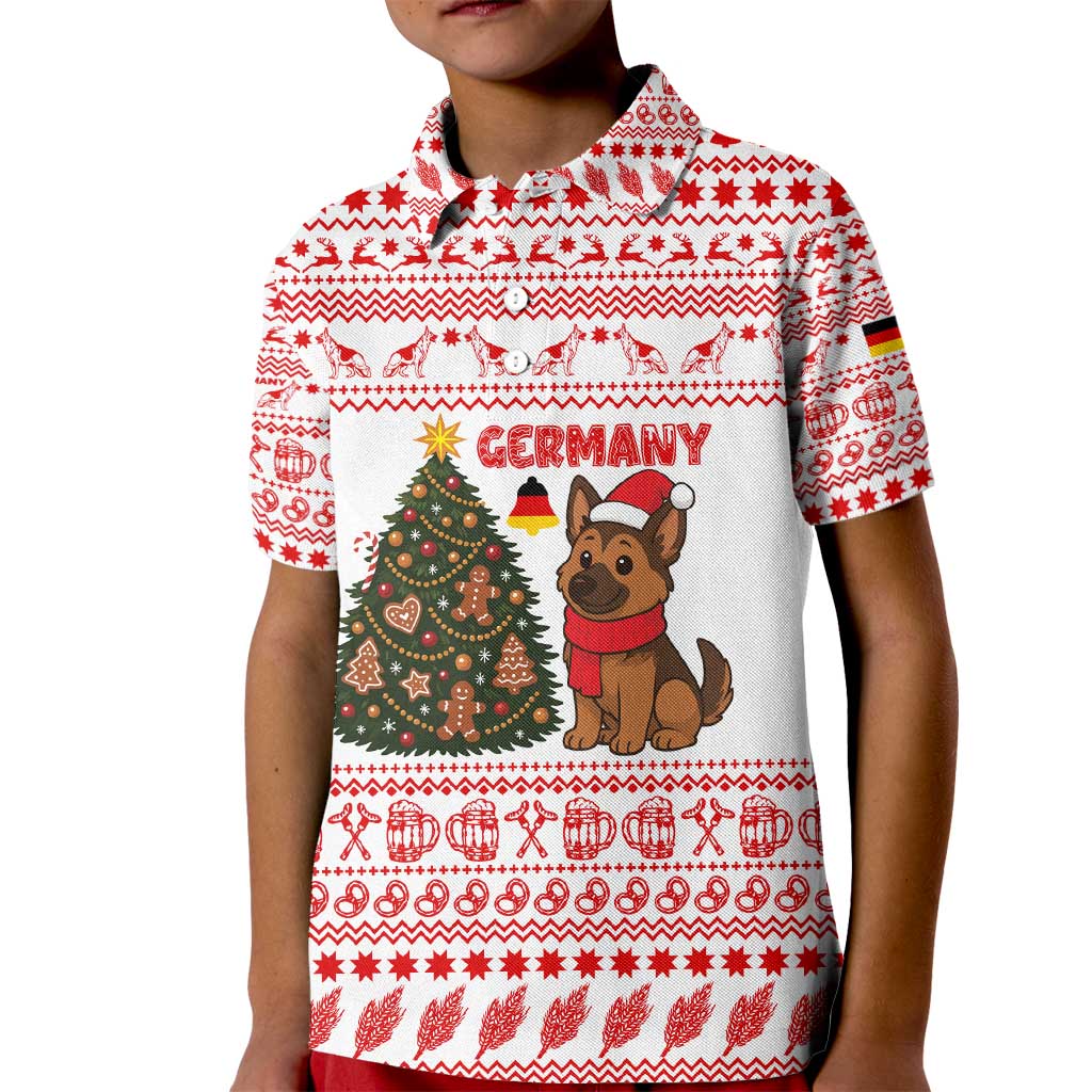 Germany Christmas Kid Polo Shirt with German Shepherd Dog Gingerbread Tree and Red Holiday Pattern - Wonder Print Shop