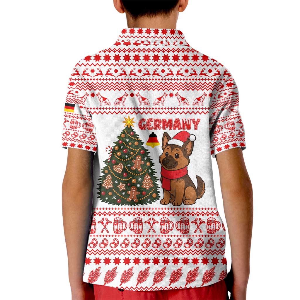 Germany Christmas Kid Polo Shirt with German Shepherd Dog Gingerbread Tree and Red Holiday Pattern - Wonder Print Shop