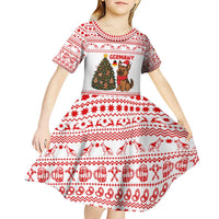 Germany Christmas Kid Short Sleeve Dress with German Shepherd Dog Gingerbread Tree and Red Holiday Pattern - Wonder Print Shop