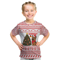 Germany Christmas Kid T Shirt with German Shepherd Dog Gingerbread Tree and Red Holiday Pattern - Wonder Print Shop