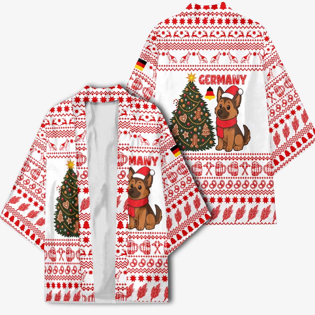 Germany Christmas Kimono with German Shepherd Dog Gingerbread Tree and Red Holiday Pattern - Wonder Print Shop