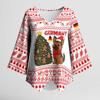 Germany Christmas Kimono Sleeve Blouse with German Shepherd Dog Gingerbread Tree and Red Holiday Pattern - Wonder Print Shop