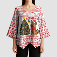 Germany Christmas Kimono Sleeve Blouse with German Shepherd Dog Gingerbread Tree and Red Holiday Pattern - Wonder Print Shop