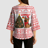 Germany Christmas Kimono Sleeve Blouse with German Shepherd Dog Gingerbread Tree and Red Holiday Pattern - Wonder Print Shop