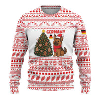 Germany Christmas Ugly Christmas Sweater with German Shepherd Dog Gingerbread Tree and Red Holiday Pattern - Wonder Print Shop