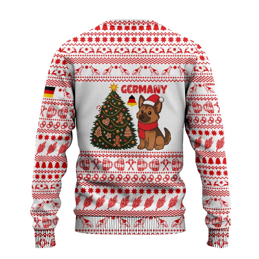 Germany Christmas Ugly Christmas Sweater with German Shepherd Dog Gingerbread Tree and Red Holiday Pattern - Wonder Print Shop