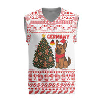 Germany Christmas Knitted V-Neck Vest with German Shepherd Dog Gingerbread Tree and Red Holiday Pattern - Wonder Print Shop